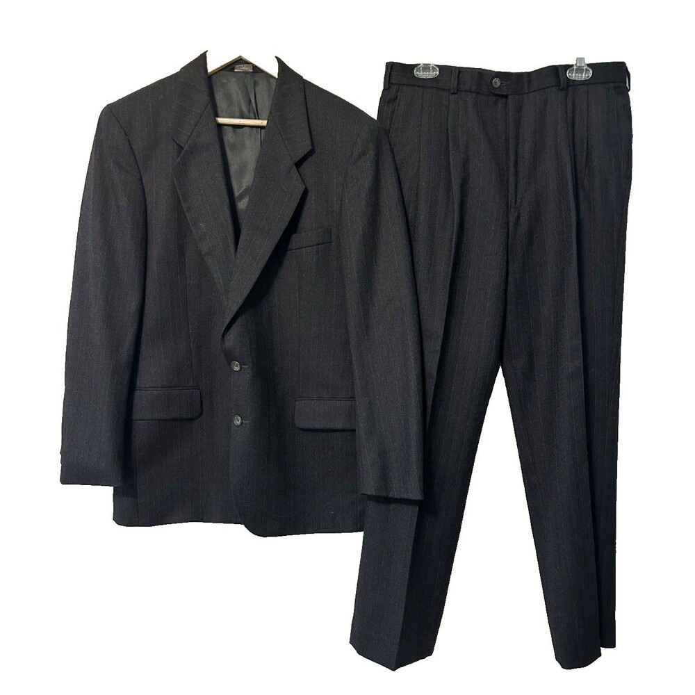 John Alexander Men's Wool Brown Pinstriped Suit 42L, 35X32